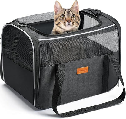 Morpilot Cat Carrier Soft - Portable Pet Carrier for Small or Medium Cats, Dogs and Puppy up to 14lbs, Airline Approved Dog Carrier with Safety Buckle - (Dark Gray)