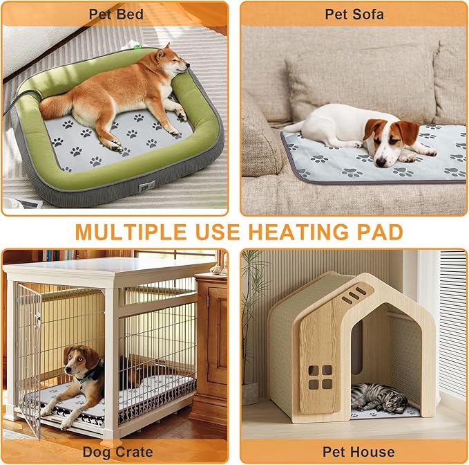 Large Dog Heating Pad 34x21in Smart Thermostat Switch Heated Dog Bed,Obtained MET and UL Dual Certification,Waterproof Bite-Resistant Pet Heating pad- Paw