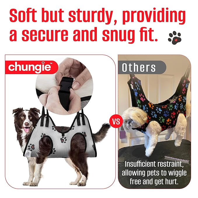 Dog Grooming Hammock for Dogs – Dog Restraint for Nail Trimming with Pet Nail Clipper – Dog Sling for Grooming, Dog Hammock for Nail Cutting & Grooming Harness (Legs Spacing:13-16”)/Max W:60lb)