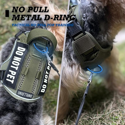 Tactical Dog and Cat Harness for XS and Small Puppy, Air Pet Vest No Pull with Reflective Do Not Pet Patches, Breathable Dog Molle Vests for Training Walking Hunting Green