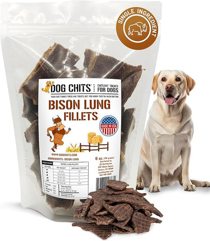 Dog Chits Bison Lung Fillets for Dogs – All-Natural, High Protein Single Ingredient Dog Treats Bison Lung Dog Treats – Grain-Free, Low-Fat – Safe with Sensitive Stomachs – 6 oz