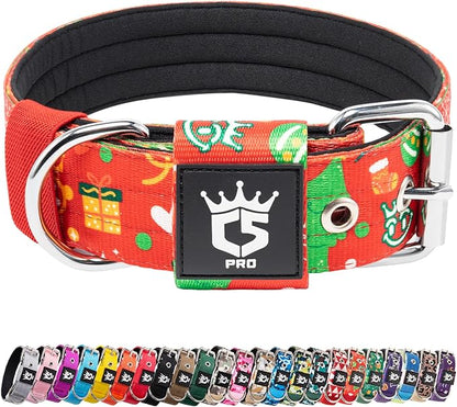 TSPRO Tactical Dog Collar 1.5 Inch Wide Thick Dog Collars with Heavy Duty Metal Buckle, Durable, Strong, Adjustable for Medium to Large Dogs (Christmas Red M)