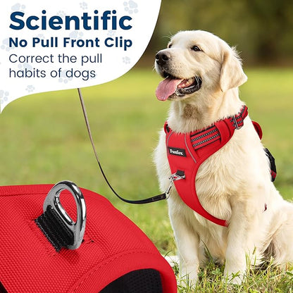 Funfox Dog Harness No Pull, Adjustable Pet Vest Harness, Super Soft Material with Vertical Handle Easy Control, Reflective Night Walking, 2 Leash Clips for XLarge Dogs, Red, XL