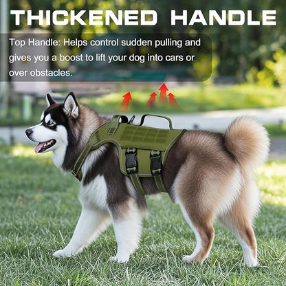 Dog Harness for Large Dogs Heavy Duty, Tactical No Pull Dog Harness with Molle System, Easy On and Off Service Dog Vest, Breathable Padded, Adjustable Reflective Pet Vest for Walking Hiking Training