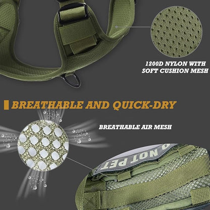 Tactical Dog Harness for Large and XL Breeds, Air Dog Vest No Pull with Reflective Do Not Pet Patches, Breathable Dog Molle Vests for Training Walking Hunting Green