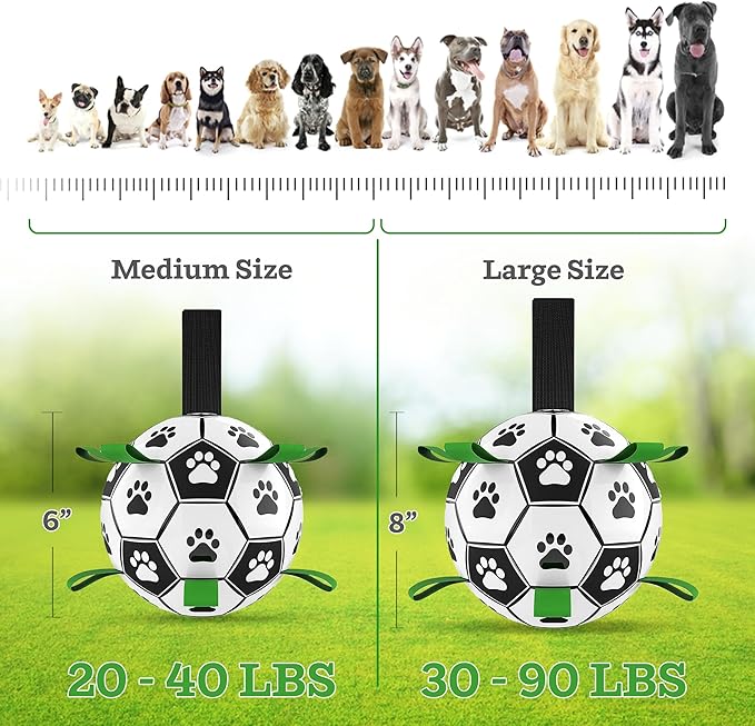 Dog Toys (8 Inch) Large World Cup Soccer Ball with Straps, Iterative Dog Toys for Tug of War, Yard Game, Dog Water Toy, Puppy Birthday Gifts, Durable Indoor & Outdoor Dog Balls for Small & Medium Dogs