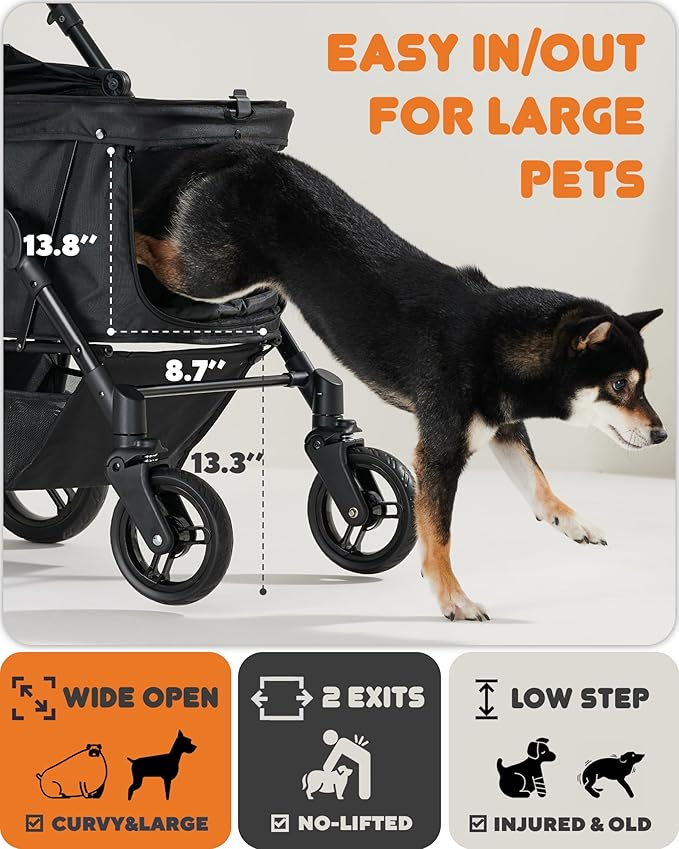 Zoosky Medium Dog Stroller for Large Dogs, pet Stroller for Medium Dogs Up to 66lbs, All-Terrain with Adjustable Handle & Canopy, Sun Shades, Storage Organizer, Waterproof Oxford Fiber