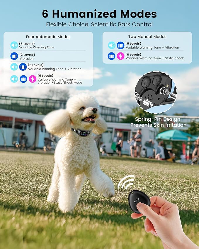 Anti Bark Collar for Dogs 8-150 lbs for Large, Medium and Small Dog, Rechargeable Static Shock Anti Bark Collar for Dogs 8-150 lbs with Remote, 5 Sensitivities, Beep Vibration Modes, IP67 Waterproof