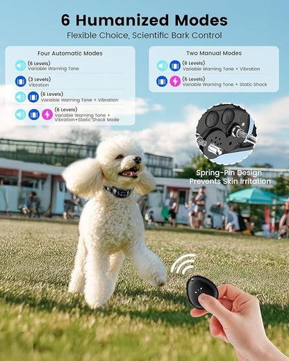 Anti Bark Collar for Dogs 8-150 lbs for Large, Medium and Small Dog, Rechargeable Static Shock Anti Bark Collar for Dogs 8-150 lbs with Remote, 5 Sensitivities, Beep Vibration Modes, IP67 Waterproof