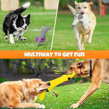 No Stuffing Dog Squeak Toys, Flat Soft Plush Dogs Chew Toy for Small Medium Large Breed Chewer Durable Cute Fun Squeaky Interactive Teething Puppies Pet Supplies to Keep Them Busy Best Birthday Gifts