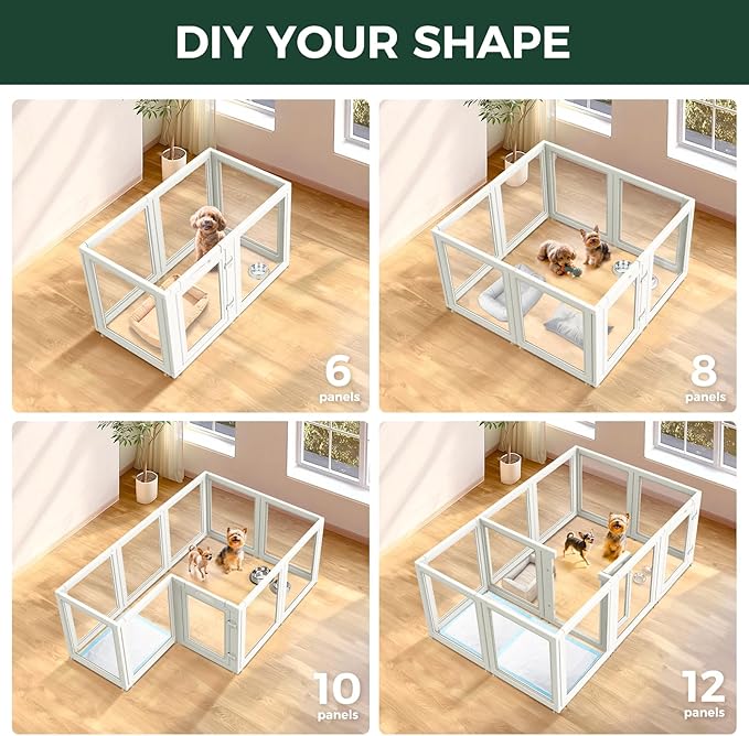 FXW AuraSpace Acrylic Indoor Dog Playpen for Puppies and Small Dogs, 24 Inch, 12 Panels, White