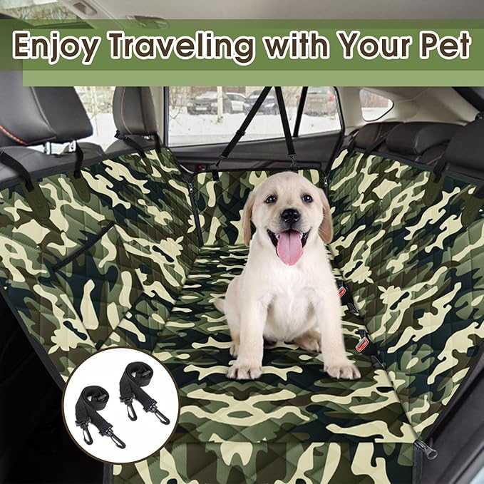 NECKORY Waterproof Dog Car Seat Cover for Back Seat - Durable, Scratch Proof Pet Hammock with Nonslip Design & Storage Pockets, Fits Cars, SUVs, Trucks- S, Camouflage