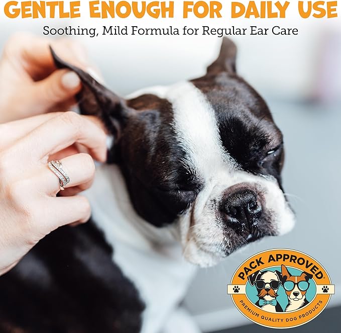 Pack Approved Ear Wipes for Dogs with Aloe Vera & Eucalyptus - Gentle Ear Cleaner for Dogs to Help Remove Wax and Odor - Convenient and Mess-Free Cleaning Pads for Dirty, Itchy Ears - 100 Wipes