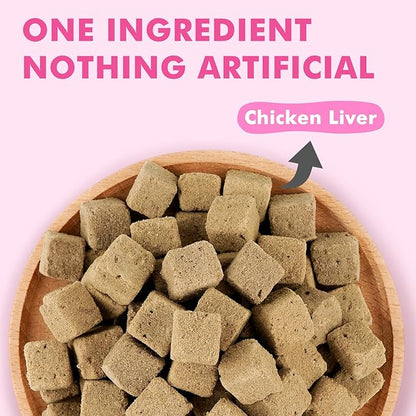 Puddonio Freeze Dried Cats & Dogs Raw Treats, All Natural Single Ingredient Chicken Liver, High Protein Healthy Pet Training Treats or Food Topper, 6 oz