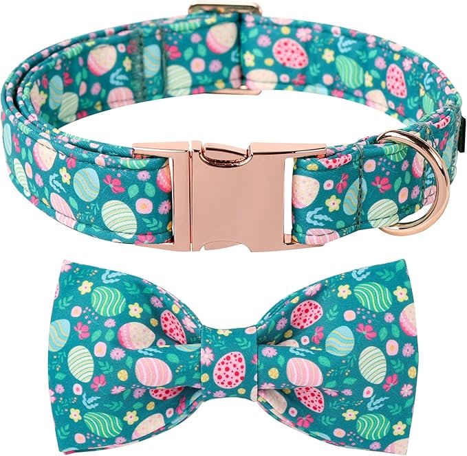 Lionet Paws Easter Green Dog Collar,Eggs Dog Collar for Medium Dogs, Adjustable Cotton Flower Pet Collars for Small Medium Dogs