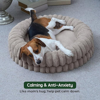 BALANCE Luxury Donut Dog Bed, 30 Inches Round Dog Bed Medium Size Dogs Washable, Orthopedic Calming Dogs Bed for Pets with Anti-Slip Bottom, Oatmeal
