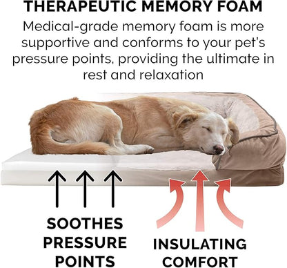 Furhaven Memory Foam Dog Bed for Medium/Small Dogs w/ Removable Bolsters & Washable Cover, For Dogs Up to 35 lbs - Plush & Velvet Waves Perfect Comfort Sofa - Brownstone, Medium