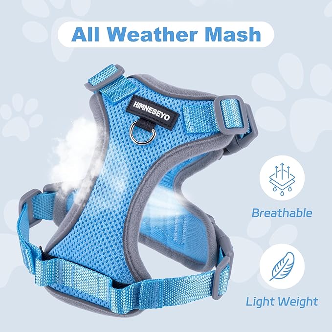 Small Dog Harness and Leash Set, No Pull Adjustable Pet Harness for Small Dogs, Breathable Mesh Rflective Dog Vest Harness (Light Blue, M)