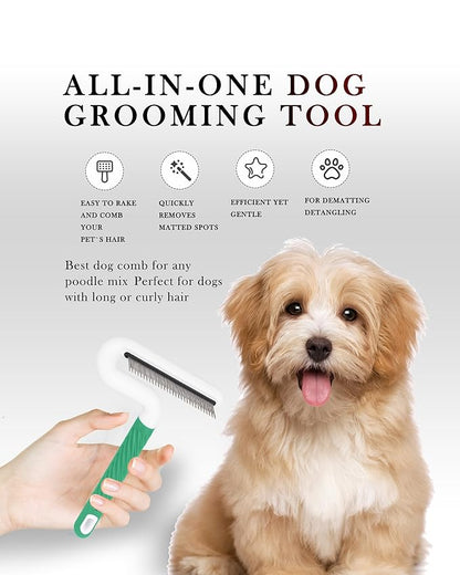 Pet Flea Comb for Dogs & Cats - Grooming Tool with Long & Short Steel Teeth, Safely Removes Tangles and Knots, Gentle Detangling Brush for Pet Hair (TG2043)(Green)