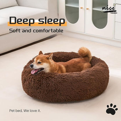 Comfort Donut Dog Bed for Small Dogs, Cat Bed & Pet Bed for Indoor Use, Medium Size with Soft Plush, Round Dog Beds for Large Dogs and Cats(Coffee,36''Lx36''Wx8''Th)