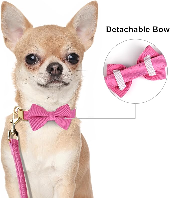 Beirui Adorable Small Dog Harness Collar and Leash Set,Cute XXS Puppy Harness Set with 3 Bows for Tiny Dogs,Chihuahua,Adjustable Step-in Vest for Daily Walking,Parties&Holiday Outfits(Hot Pink,XXS)