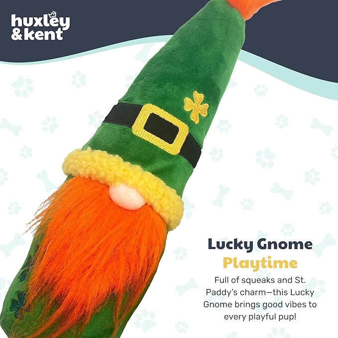 Huxley & Kent Funny Dog Toy w/Squeaker – St. Patrick's Day Power Plush Squeaky Dog Toys for Small, Medium & Large Dogs – Soft Stuffed Animal for Indoor Play & Fetch - Fetchies® Lucky Gnome, One Size