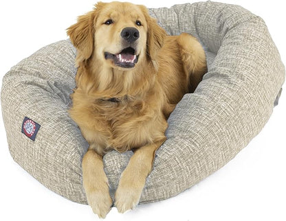 Majestic Pet 40 Inch Bagel Calming Dog Bed Washable – Cozy Soft Round Dog Bed with Spine Support for Dogs to Rest Their Head - Fluffy Donut Puppy Mat 40x29x9 (Inch) Large – Tan