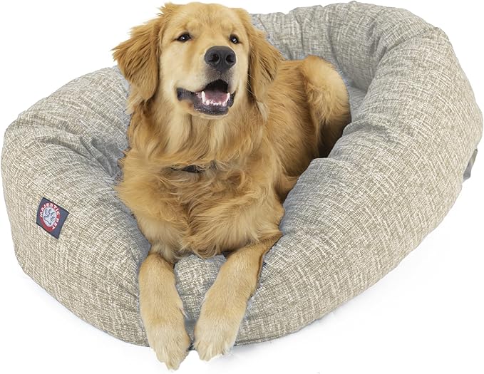 Majestic Pet 32 Inch Bagel Calming Dog Bed Washable – Cozy Soft Round Dog Bed with Spine Support for Dogs to Rest Their Head - Fluffy Donut Puppy Mat 32x23x7 (Inch) Medium – Tan