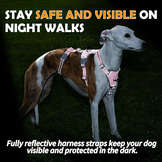Huntboo Escape Proof Dog Harness – No Pull, No Slip, Fully Reflective, Adjustable 7-Point Design for Small, Medium, and Large Dogs – Lightweight for Outdoor Training & Hiking (Pink, XL)