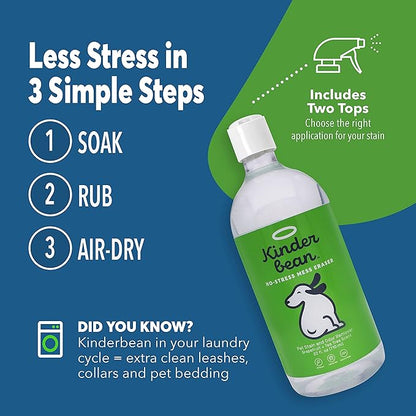 Kinderbean Dog & Cat Urine Stain and Odor Eliminator for Carpet, Upholstery, Hard Floors - 2-Pack 24 oz., Grapefruit Tea Tree Scent, Enzyme Bio-Active Formula with Squeeze and Spray Top