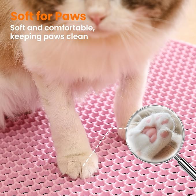 Petinstinct Small Cat Litter Mat, 20x14’’ Double Layer Honeycomb Cat Litter Box Mat, Non Slip Waterproof Urine Proof Litter Trapping Mat for Floor, Kitty Litter Pad, Indoor Pet Supplies, Pink
