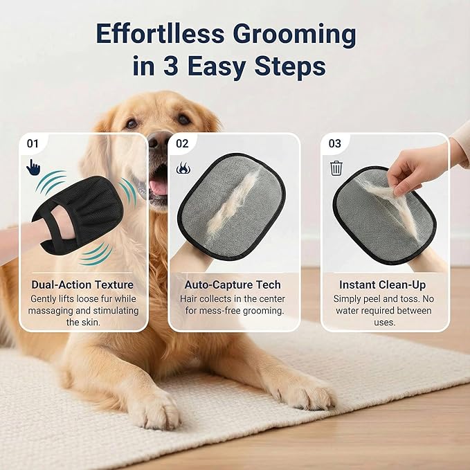 Magic Pet Hair Removal Glove – Newly Upgraded Five-Finger Reusable Electrostatic Grooming Gloves for Dogs & Cats, Best Pet Hair Remover for Furniture, Couch, Carpet, Clothes & Car (1 PCS)
