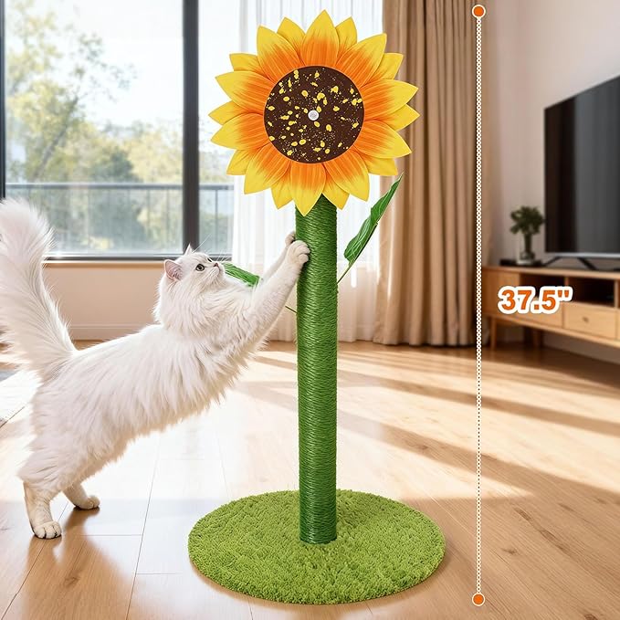 MOYMO Sunflower Cat Scratching Post & Interactive Toy | 38" Tall Scratcher with Rotating Flower Top for Indoor Cats, from Kittens to Large Adults
