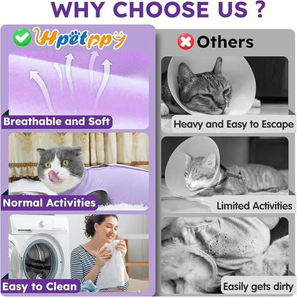 Hpetppy Cat Recovery Suit for Abdominal Wounds or Skin Diseases,Kitten Onesie for Cats After Surgery Wear Surgical Spay Suit for Female Cats Kitten Cone of Shame Alternative-Purple(S)