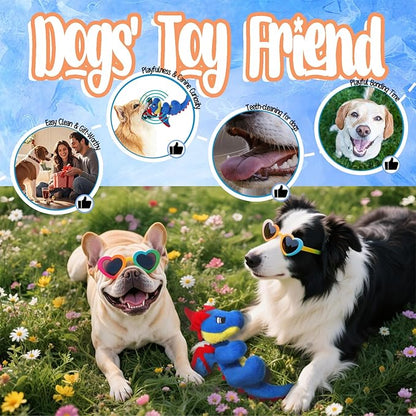 Original Blue Dinosaur Dog Toy - Soft Plush Dog Toys for Small Medium Large Dogs（13.78''） - Cute Dog Squeak Toys with 5 Crinckle Papers & 2 Squeakers