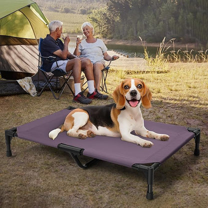 Love&go Elevated Dog Bed with Metal Frame, Cooling Raised Pet Cot for Dog and Cat (M - Purple, Medium-29.9x19.5x5.5 inch)