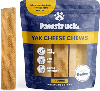 Pawstruck Himalayan Yak Dog Chew (3–4 oz Pieces) – Natural Yak and Cow Milk Cheese, Long-Lasting Jumbo Treat, Thick Chew Stick – 3 Pack – Packaging May Vary