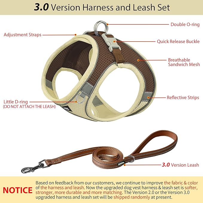 AIITLE Dog Harness, No-Pull Cat Harness with a Leash, Adjustable Reflective Dog Vest, Cat Harness Escape Proof, Outdoor Walking, Running,Training for Extra Small Dogs and House Cats Beige XXXS