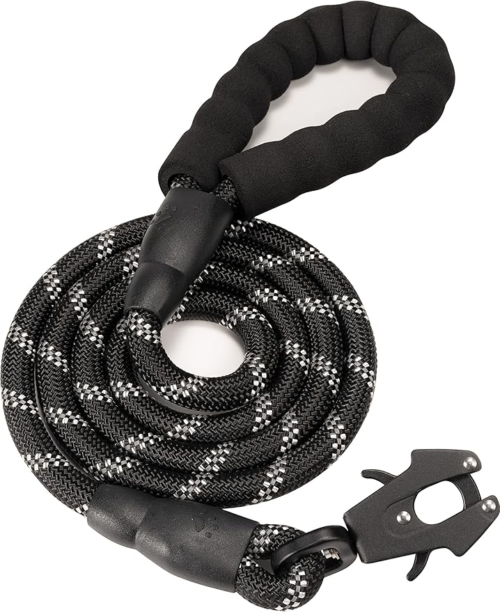 GEIT 2/4/5/6FT Dog Leash, Heavy Duty Rope Leashes, Reflective Nylon Pet Lead with Aluminum Quick Release/Locking Tactical Frog Clip for Small Medium and Large Dogs, Black, 1/2 inch