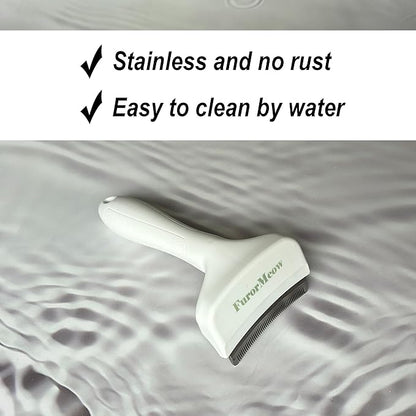 FurorMeow Pet Deshedding Tool with Curve Blade, Cat Grooming Brush, Tight V-shaped Teeth Shedding Comb for Cat and Small Dog (White, Small)