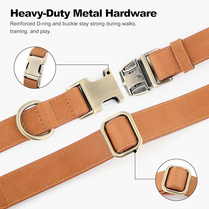 Plutus Pet Genuine Leather Dog Collar – Adjustable Pet Collar with Quick Release Metal Buckle, Soft Real Leather for Small Medium Large Dogs, Heavy Duty & Skin-Friendly (Light Brown, M)
