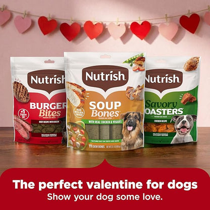Nutrish Soup Bones Premium Dog Chews with Real Chicken and Veggies, Soft Texture Treats, Valentine's for Dogs, 11 Chews, Packaging May Vary (Rachael Ray)