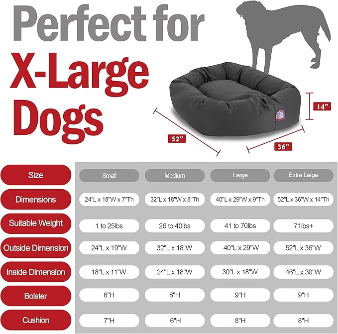 Majestic Pet 52 Inch Bagel Calming Dog Bed Washable – Cozy Soft Round Dog Bed with Spine Support for Dogs to Rest Their Head - Fluffy Donut Puppy Mat 52x35x11 (Inch) X-Large – Gray
