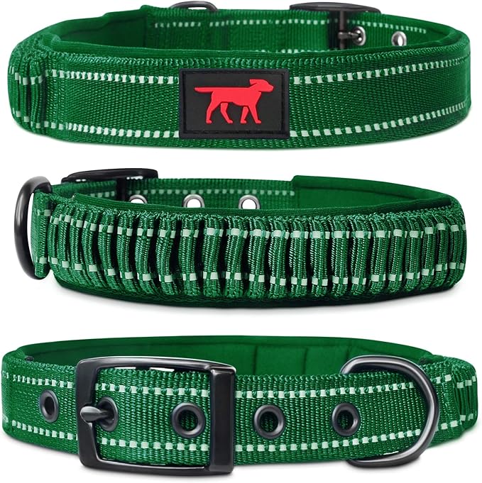 Heavy Duty Dog Collar With Handle | Ballistic Nylon Heavy Duty Collar | Padded Reflective Dog Collar With Adjustable Stainless Steel Hardware | Convenient Sizing for All Breeds