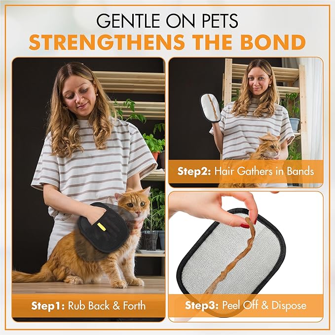 2 Pack Pet Hair Removal Glove - Pet Hair Removal Glove for Dogs & Cats, Electrostatic Pet Hair Remover for Loundry, Couch, Carpet, Clothing, Bed & Car Seat, Reusable Magic Brush Pet Hair Tool - Black