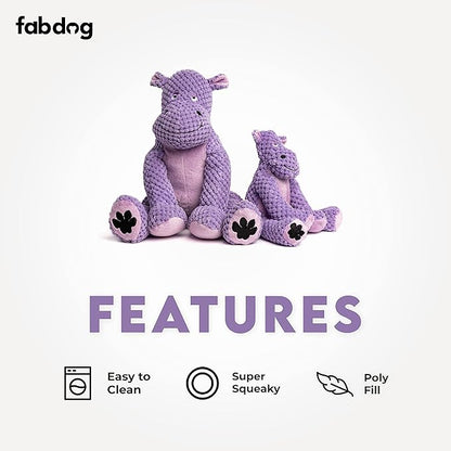 fabdog Floppies Plush Dog Toy - Cute & Durable Squeaky Dog Toys - Squeak Toy for Puppies and All Breeds | Ideal Pet Gift| Small Hippo
