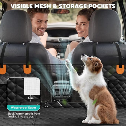 HikeSeptPals Ultra Thick Hard Bottom Dog Car Seat Cover for Back Seat, Waterproof Dog Hammock for Car with Mesh Window & Pocket, Pet Rear Seat Cover Protector Holds 400lbs for Car SUV