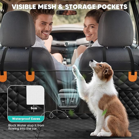 HikeSeptPals Ultra Thick Hard Bottom Dog Car Seat Cover for Back Seat, Waterproof Dog Hammock for Car with Mesh Window & Pocket, Pet Rear Seat Cover Protector Holds 400lbs for Car SUV