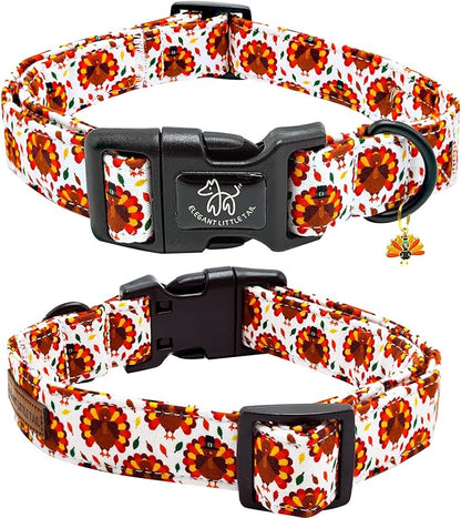 Elegant little tail Thanksgiving Dog Collar, Pet Dog Collar Cotton Soft Turkey Dog Collars Holiday with Quick Release Buckle Pet Puppy Collar for X-Small Puppy