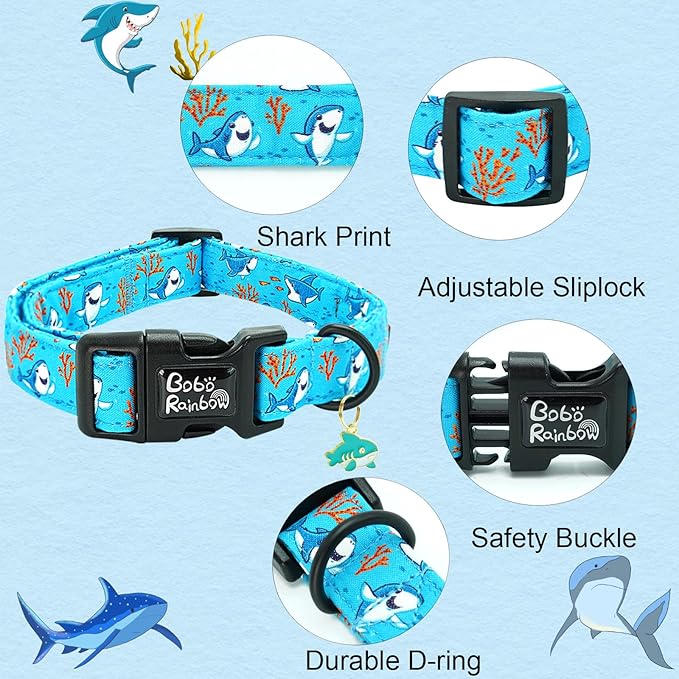 Dog Collar-Cute Shark Adjustable Pet Collars Soft Comfortable Puppy Collar Coral Cotton Dog Collars Durable Necklace Gift for Small Dogs